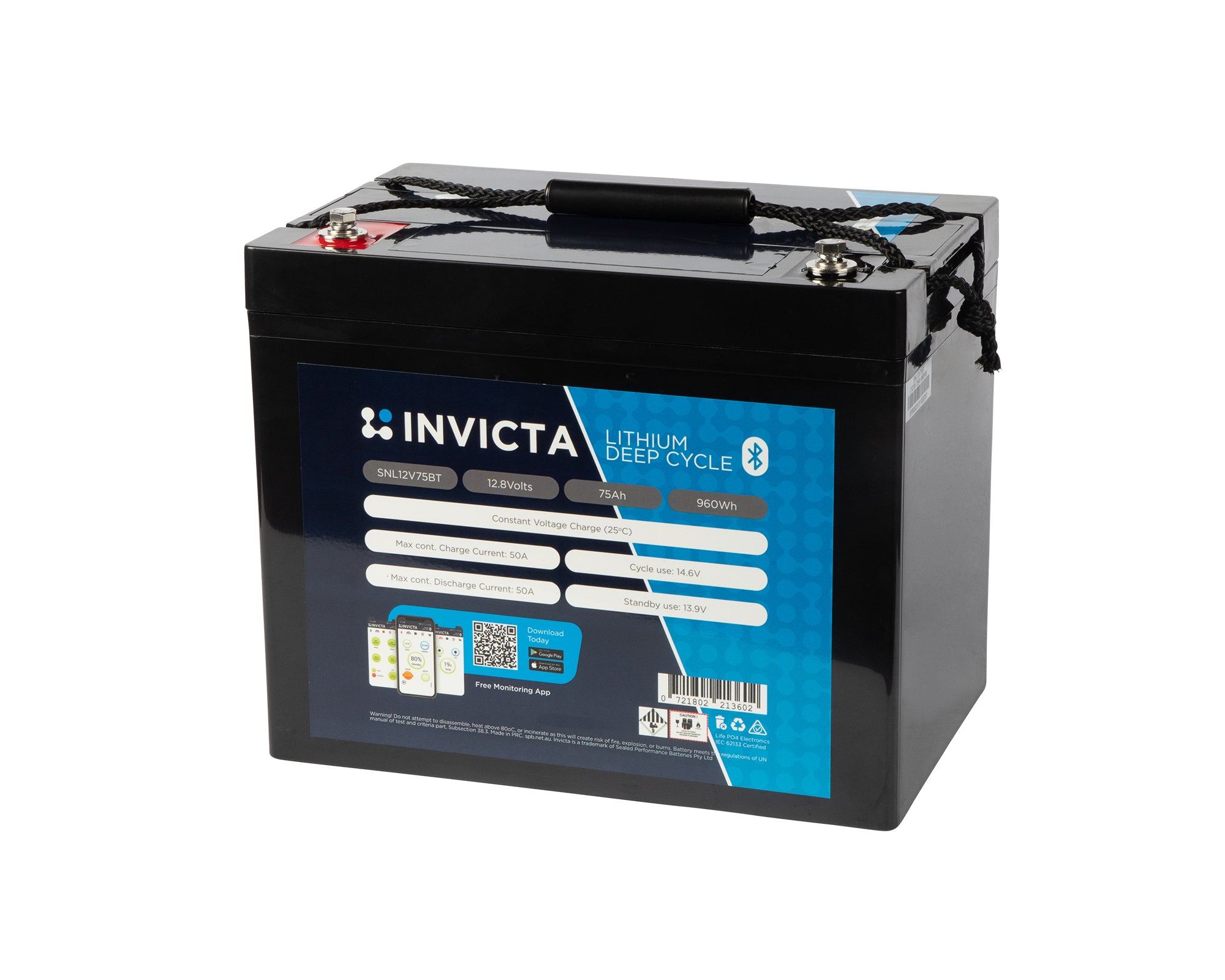 Invicta Lithium 12V 75Ah Battery with Bluetooth