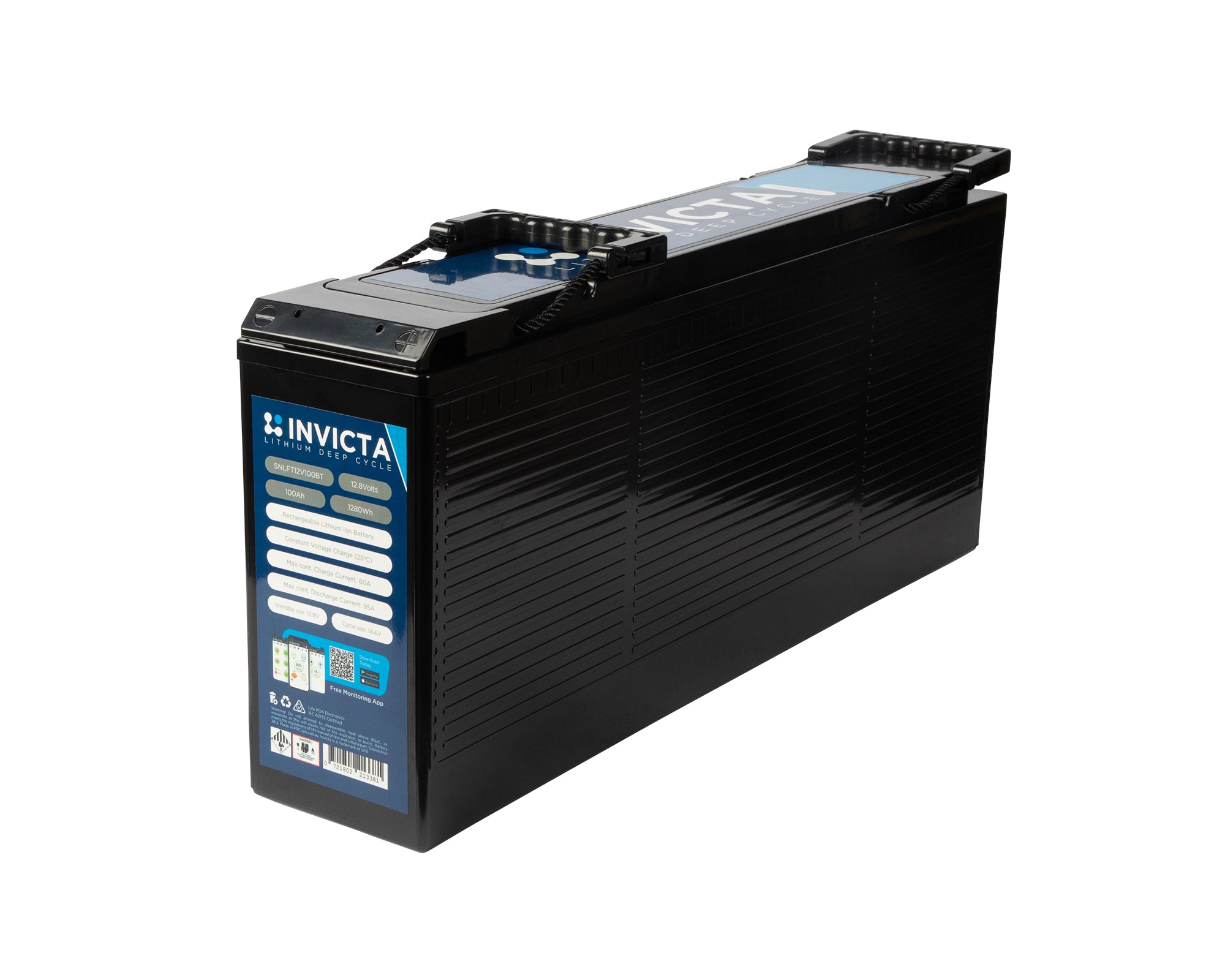 Invicta Lithium 12V 100Ah Slimline Battery with Bluetooth