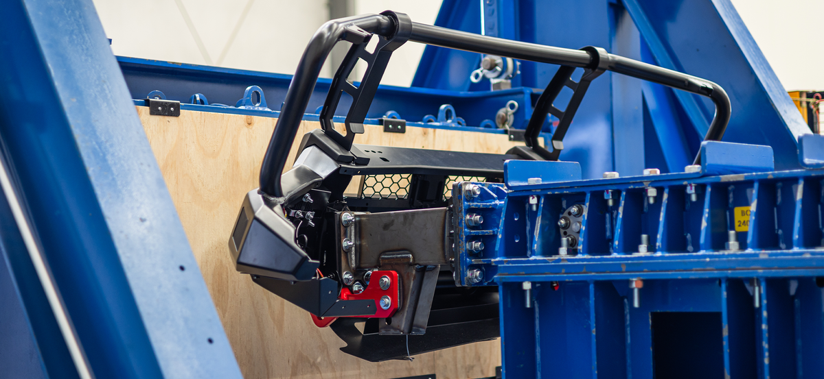 IRONMAN 4X4 Bull Bar being tested in pendulum crash test rig.