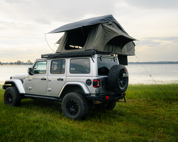 Cross_1200_Soft_Shell_Rooftop_Tent_-_Rear_Left_Three_Quarter_View_Open_-_IRONMAN_4X4