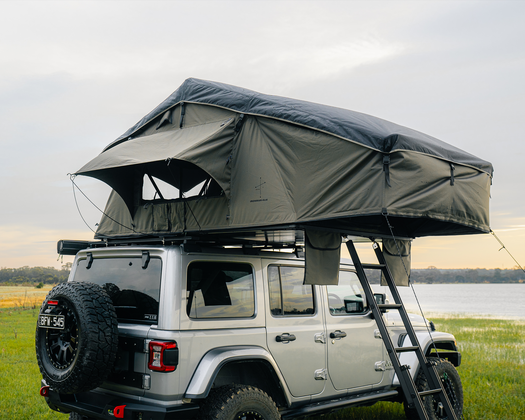 Cross_1200_Soft_Shell_Rooftop_Tent_-_Rear_Right_Three_Quarter_View_Open_-_IRONMAN_4X4