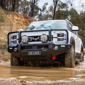ironman 4x4 aluminium deluxe bull bar for byd shark 6 - driving through muddy puddle